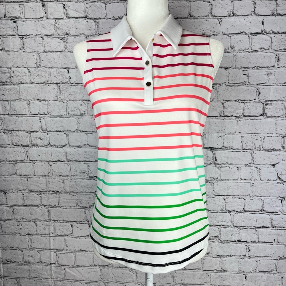 Chico’s Zenergy UPF 50 Multi Stripe Sleeveless Polo Top S